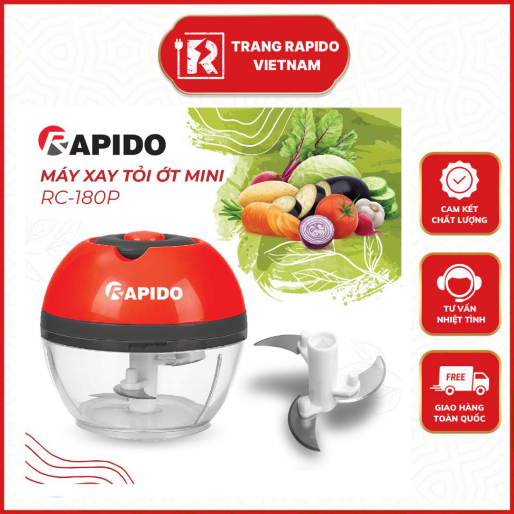 Máy Xay Tỏi Ớt Đa Năng Rapido Chính Hãng Rc-180P/ Rc-200G Dây Quay Làm Từ Vật Liệu Cao Cấp