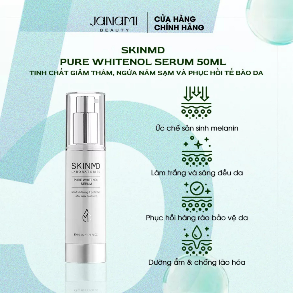 Serum mờ nám tàn nhang SkinMD Pure Whitenol Serum 50ml trắng đều màu da