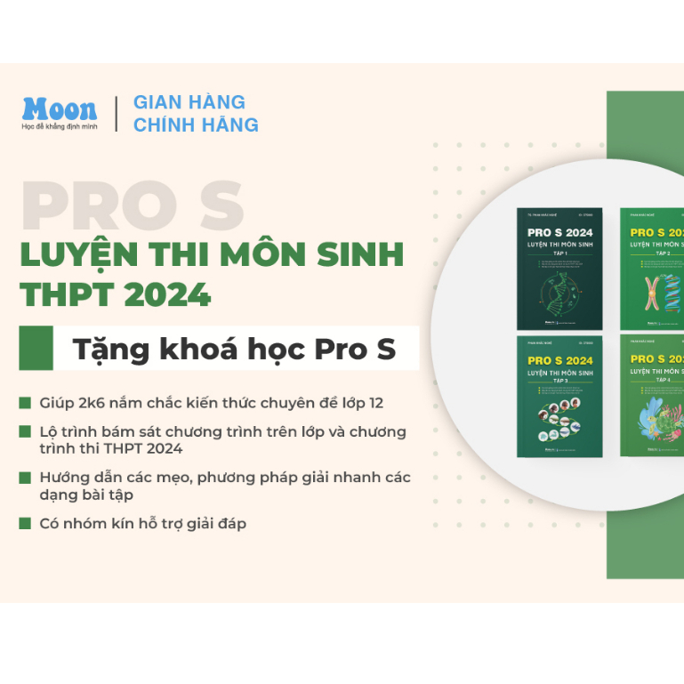 Combo ProS khối B Toán hoá sinh ôn thi thpt quốc gia, luyện thi lớp 12 thầy moonbook