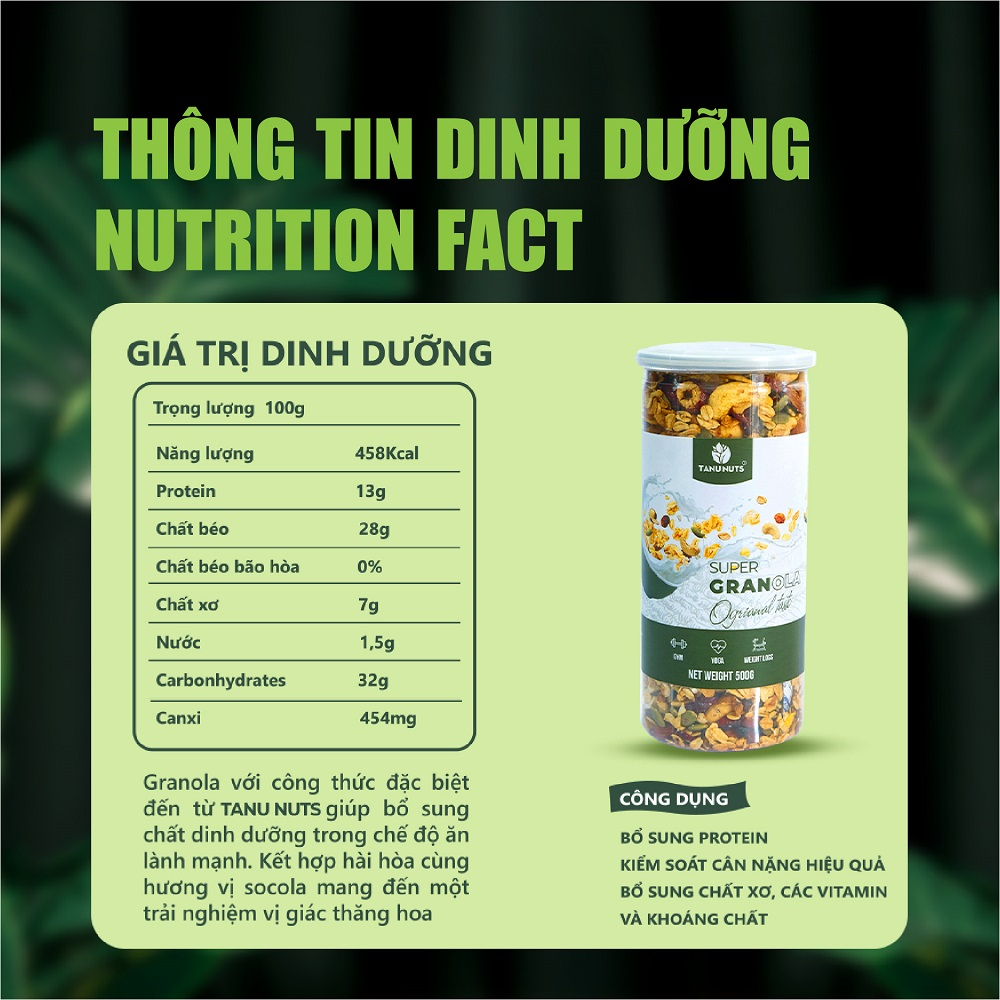 Combo 2 hộp granola siêu hạt 15% yến mạch TANU NUTS ngũ cốc granola mix hạt dinh dưỡng tốt cho người ăn kiêng, giảm cân.