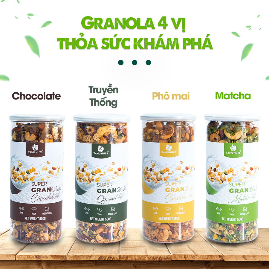 Combo 2 hộp granola siêu hạt 15% yến mạch TANU NUTS ngũ cốc granola mix hạt dinh dưỡng tốt cho người ăn kiêng, giảm cân.