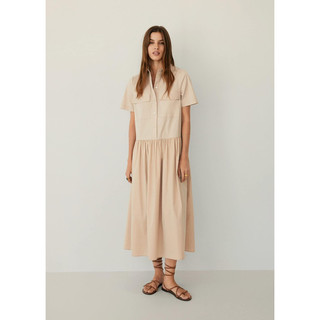 (Chính hãng size S)Váy maxi MANGO 67019208 cotton cộc tay màu beige(kèm ảnh thật)