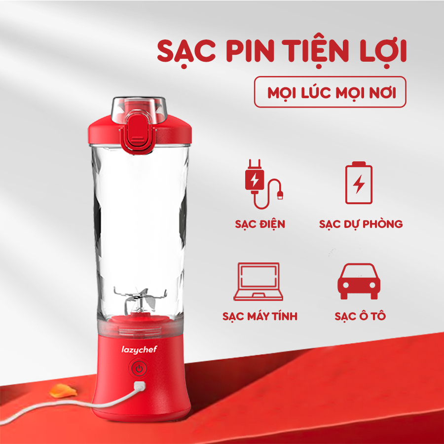 Máy Xay Tích Điện Đa Năng 3IN1 Lazychef dung tích 600ml - Hàng chính hãng, công nghệ Đức sản xuất tại Trung Quốc