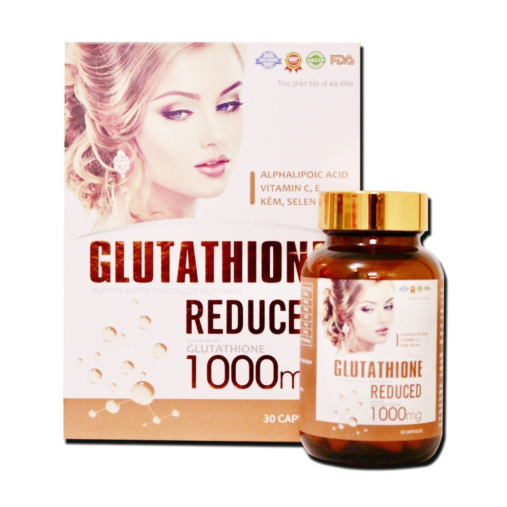Viên Glutathione Reduced 1000mg đẹp trắng sáng da, giảm nám sạm da, chống lão hóa da-Chai 30 viên
