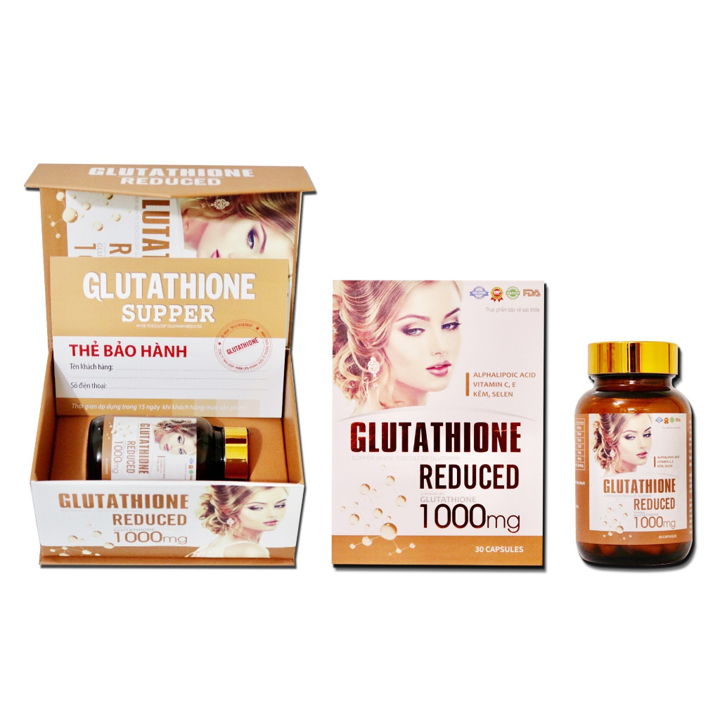 Viên Glutathione Reduced 1000mg đẹp trắng sáng da, giảm nám sạm da, chống lão hóa da-Chai 30 viên