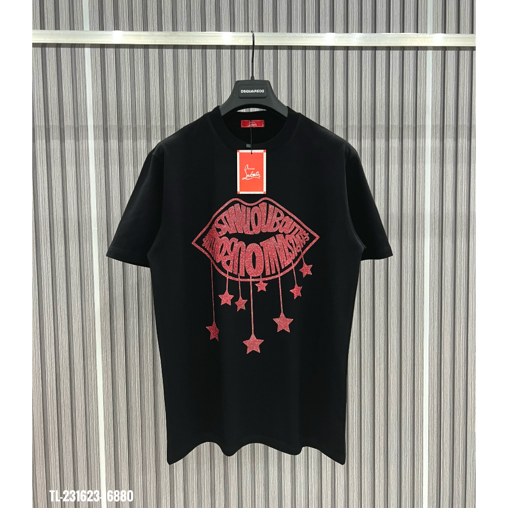 Áo Thun Nam Nữ Họa Tiết Logo Đôi Môi Kim Tuyến Cao Cấp - Áo Phông Siêu Cấp Chất Cotton Cổ Bo Dày Dặn trend hè 2023