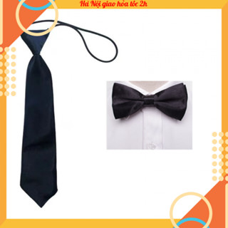 Cavat thắt sẵn+nơ đen cho bé trai 3–10 tuổi | phụ kiện vest, áo sơ mi, đồng phục học sinh PKBT023