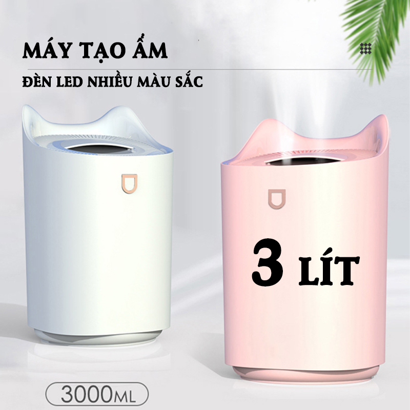 Máy tạo ẩm phòng K7 dung tích lớn 3 LÍT, máy phun sương cấp ẩm, tích hợp đèn led nhiều màu sắc, kiểu dáng sang trọng