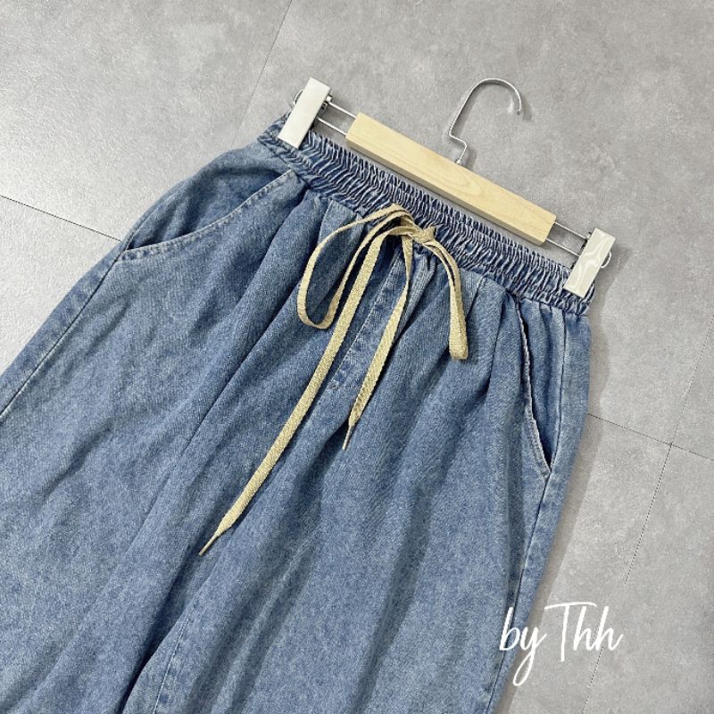Baggy jean cạp chun xanh nhạt