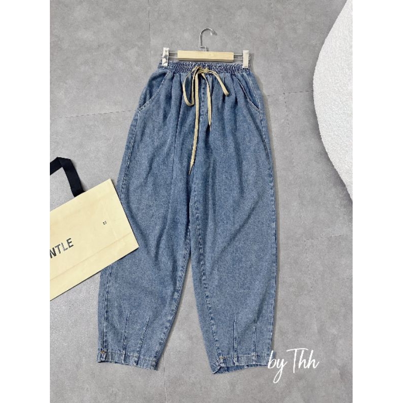 Baggy jean cạp chun xanh nhạt
