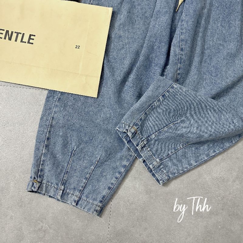 Baggy jean cạp chun xanh nhạt