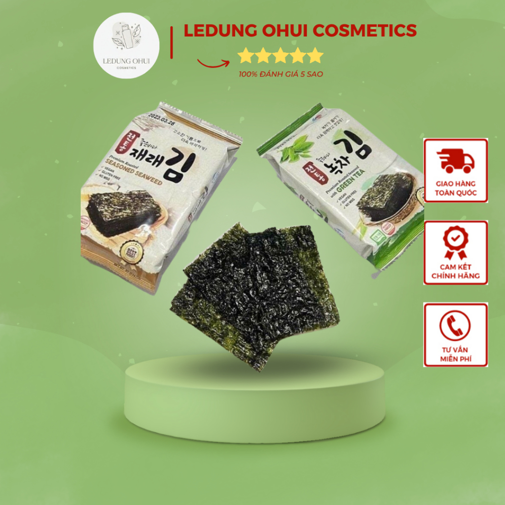 Lốc 16 gói Rong biển sấy khô ăn liền Hàn Quốc vị nguyên bản và vị trà xanh [125]