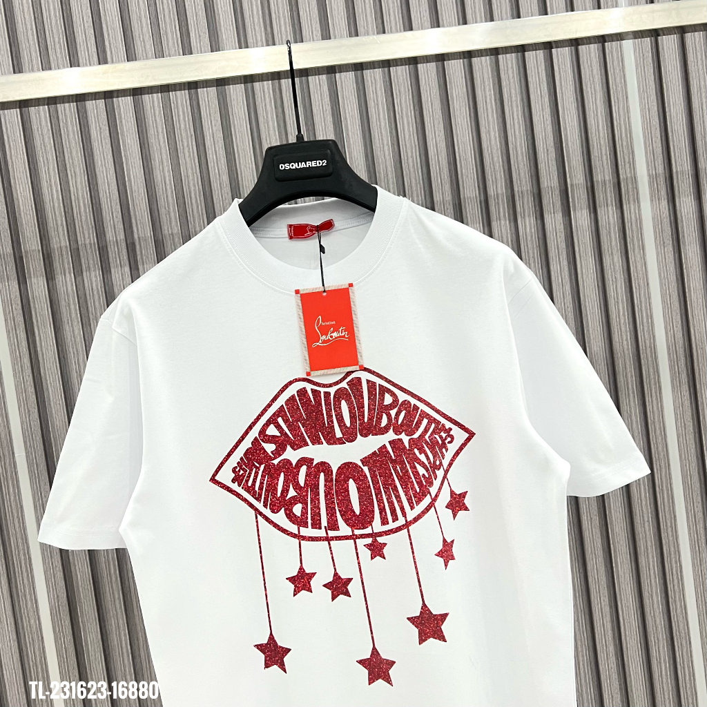 Áo Thun Nam Nữ Họa Tiết Logo Đôi Môi Kim Tuyến Cao Cấp - Áo Phông Siêu Cấp Chất Cotton Cổ Bo Dày Dặn trend hè 2023