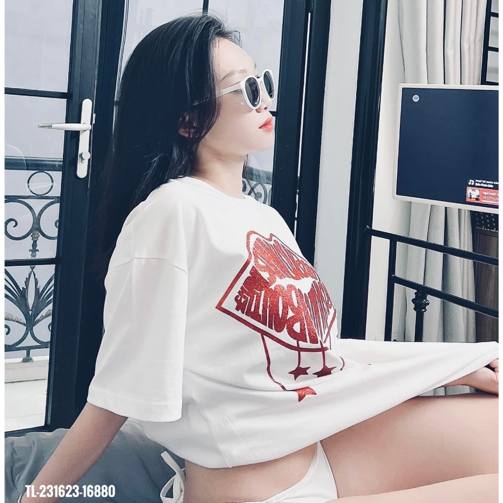 Áo Thun Nam Nữ Họa Tiết Logo Đôi Môi Kim Tuyến Cao Cấp - Áo Phông Siêu Cấp Chất Cotton Cổ Bo Dày Dặn trend hè 2023