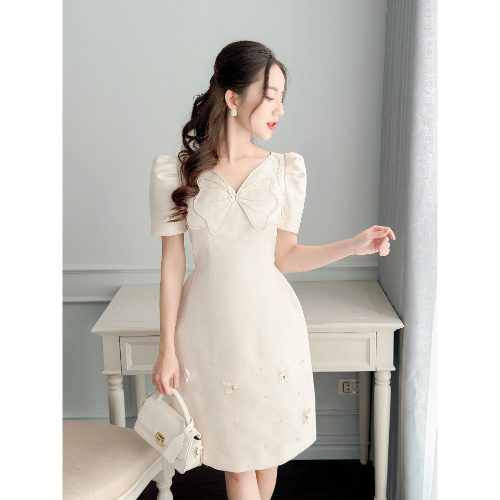 Đầm Dự Tiệc Màu Trắng Be Meadow Dress By Rimmy Thêu Đính Kết Tỉ Mỉ