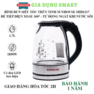 Bình đun siêu tốc thủy tinh 1.7 lít Sunhouse SHD1217 - Hàng chính hẵng