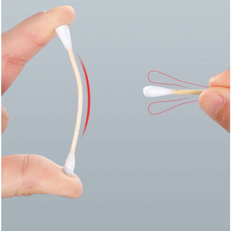 Hộp 500 tăm bông ráy tai Cotton Swap, tăm bong ngoáy tai 2 đầu tiện lợi, thân gỗ cứng cáp, bông cotton mềm mại, thấm hút