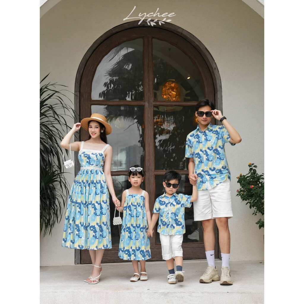 Đầm mẹ bé đi tiệc dáng xòe 2 dây viền ren full size 10 - 65kg