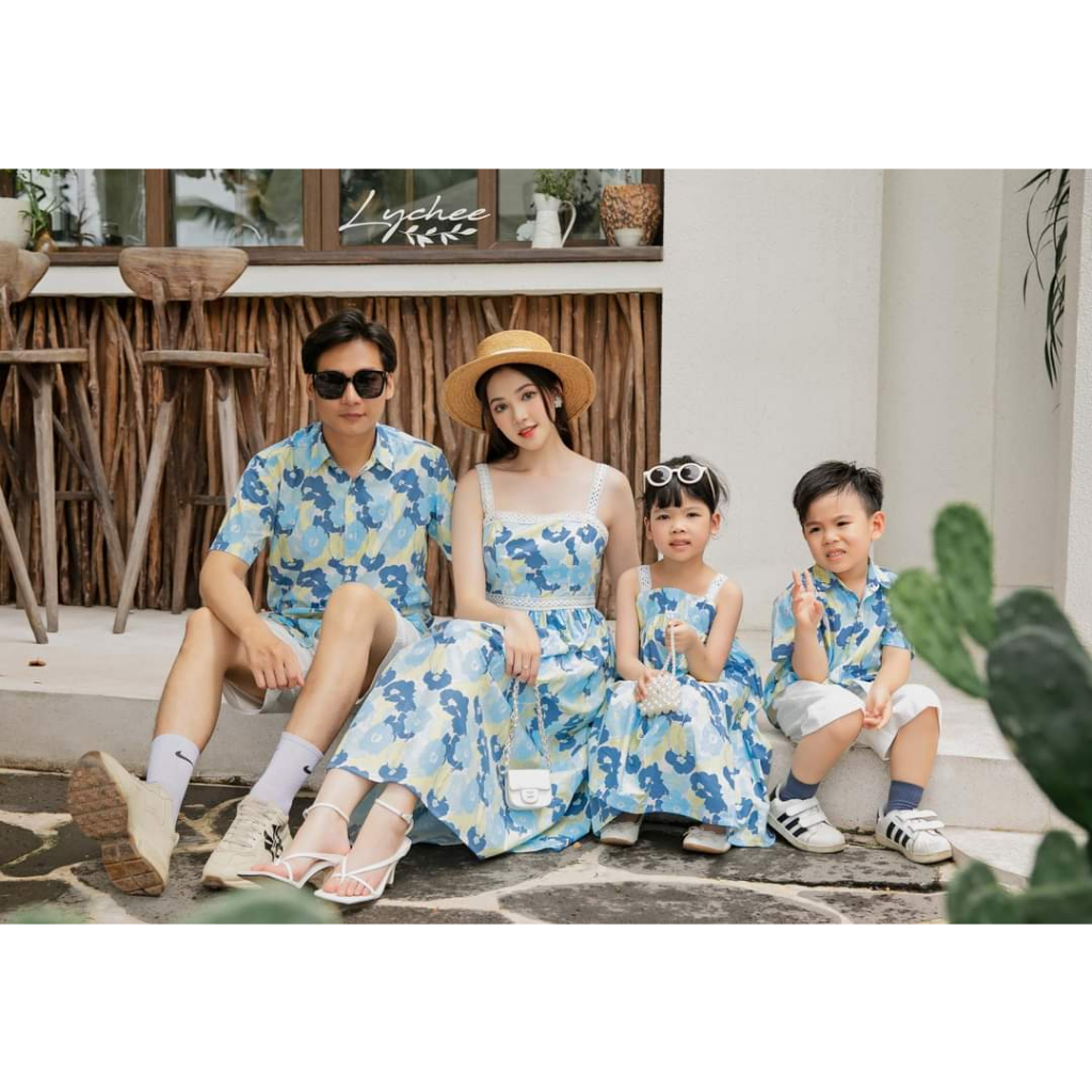 Đầm mẹ bé đi tiệc dáng xòe 2 dây viền ren full size 10 - 65kg