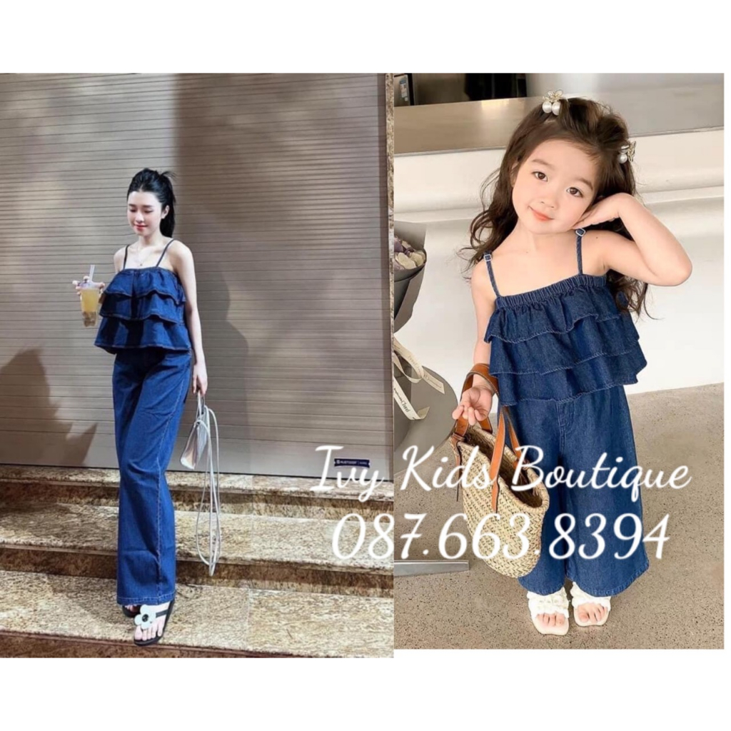 Bộ mẹ bé 2 dây áo bèo quần suông full size 10 - 65kg