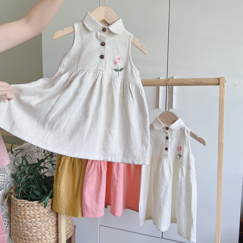 Váy Linen thêu tay vintage siêu xinh cho bé gái