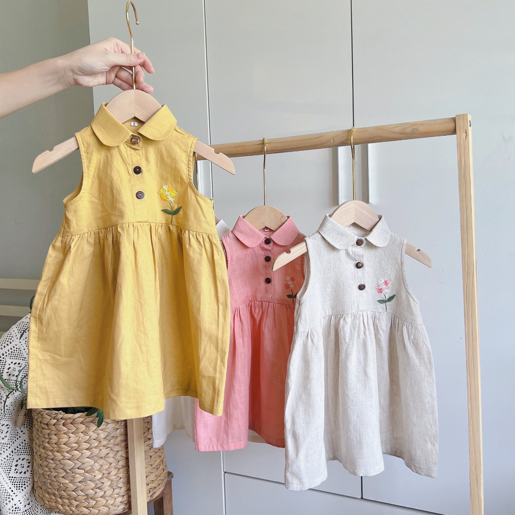 Váy Linen thêu tay vintage siêu xinh cho bé gái