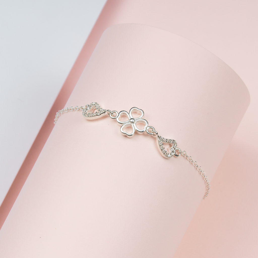 Lắc tay bạc CDE Heart Four Leaves Bracelet Silver CDE2072SV