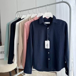 Áo sơ mi nam dài tay cổ bẻ SEOUL, vải Đũi xước cao cấp, phom dáng thoải mái, thấm hút mồ hôi tốt
