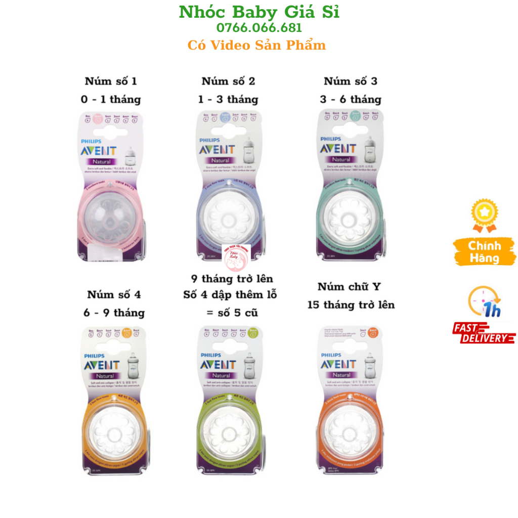 Núm ti bình sữa Philips Avent Số 5 Cổ Rộng Natural Mẫu Mới 2021 - Đủ Số 1/2/3/4/Y/5 Mẫu Mới - 1 Đổi 1 Nếu Lỗi NSX