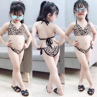 Bikini đi biển cho bé họa tiết báo đốm