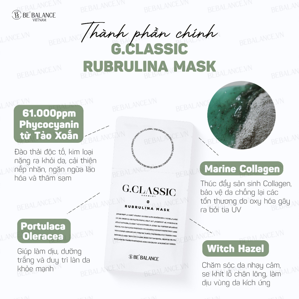 Mặt nạ tảo xoắn Spirulina Be'Balance G.Classic Rubrulina Mask 1 gói x 70g