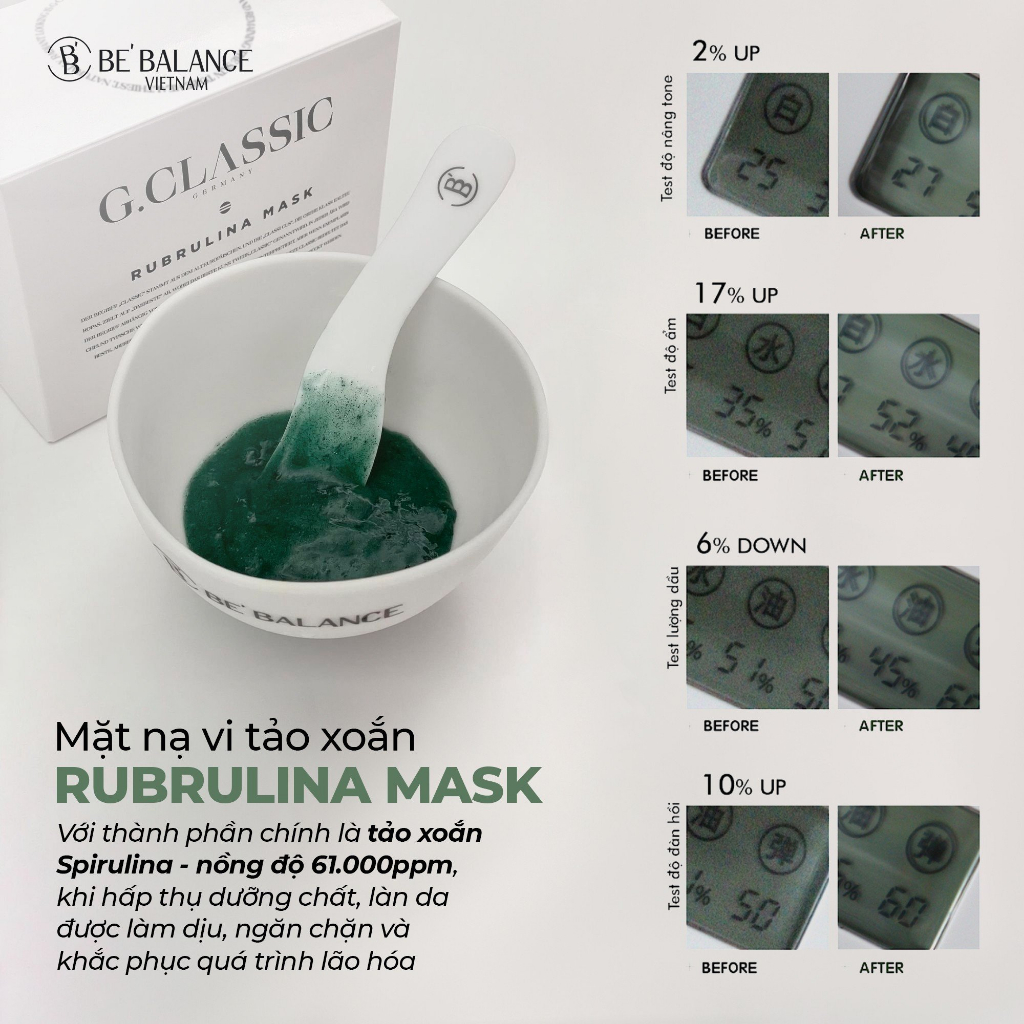 Mặt nạ tảo xoắn Spirulina Be'Balance G.Classic Rubrulina Mask 1 gói x 70g