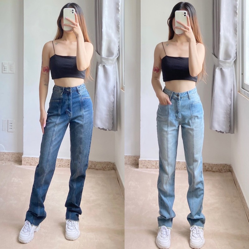 Quần Jean Boy Suông Ống Đứng Lai Tua Xuất Xịn