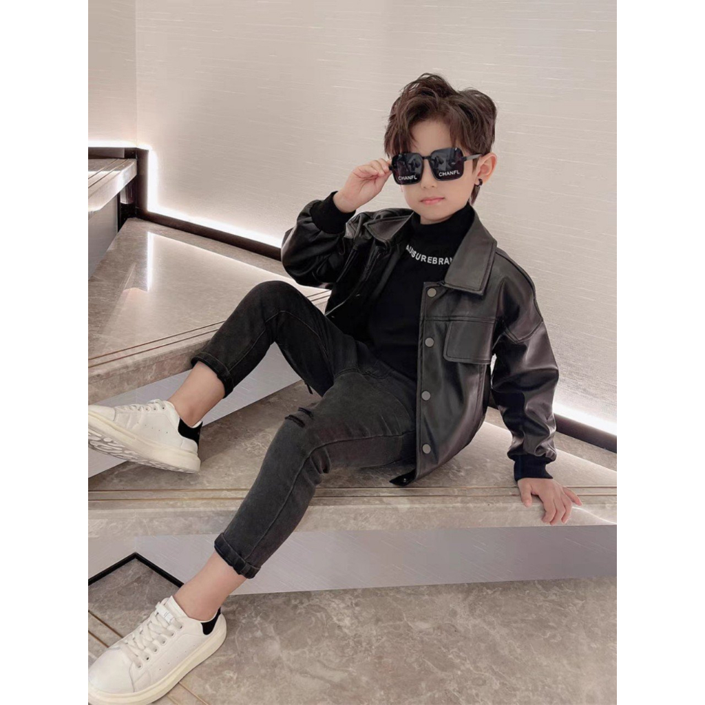 Áo khoác da cao cấp dành cho bé trai 17- 45 kg ,áo da mềm mại  phong cách hàn quốc,DA18