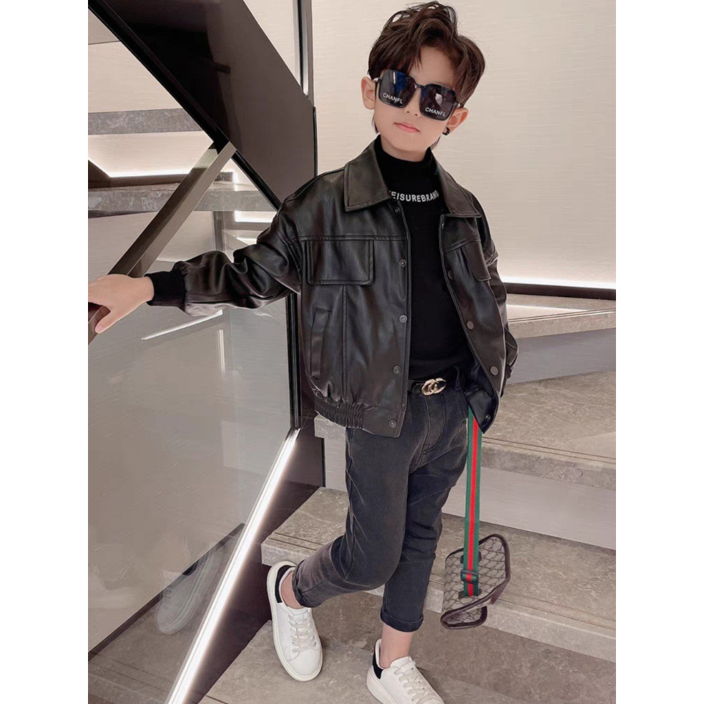 Áo khoác da cao cấp dành cho bé trai 17- 45 kg ,áo da mềm mại  phong cách hàn quốc,DA18
