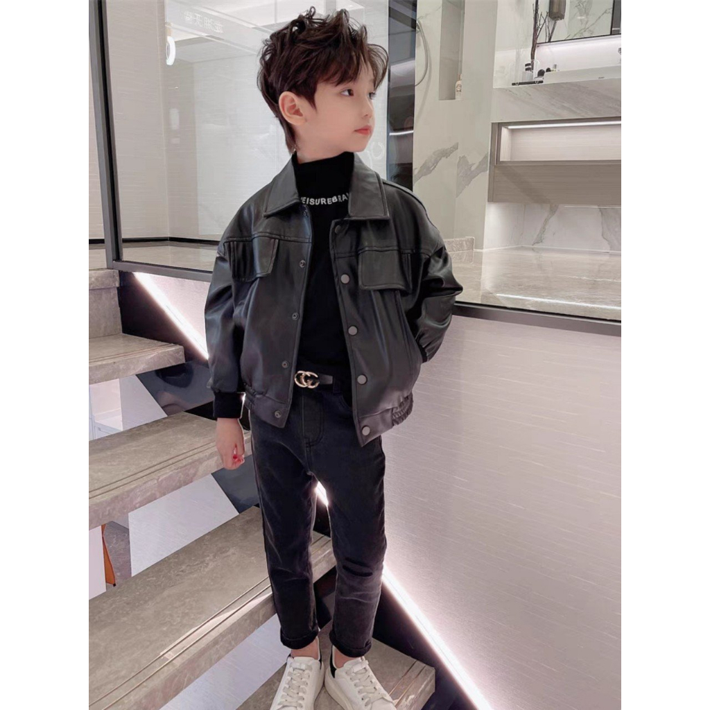 Áo khoác da cao cấp dành cho bé trai 17- 45 kg ,áo da mềm mại  phong cách hàn quốc,DA18