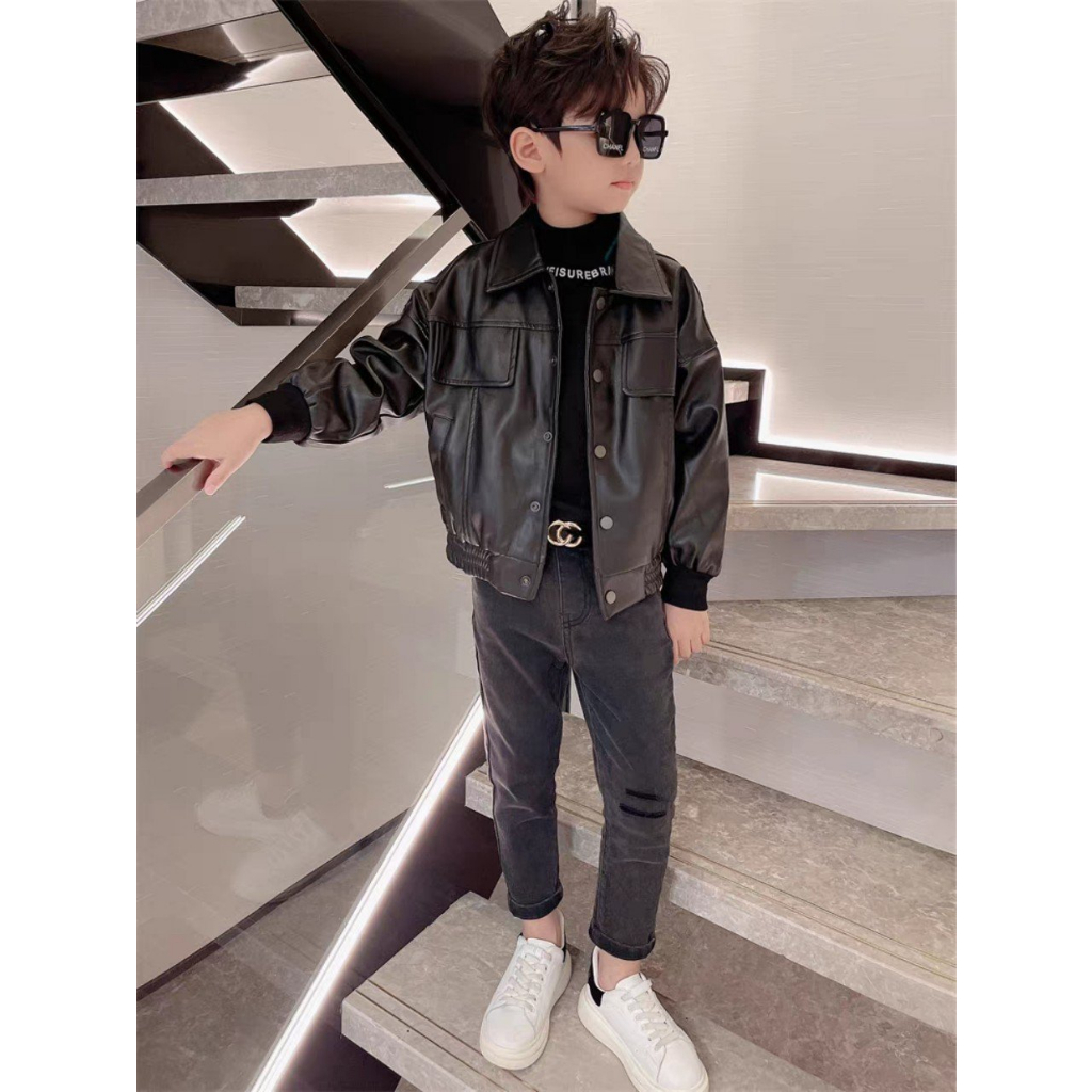 Áo khoác da cao cấp dành cho bé trai 17- 45 kg ,áo da mềm mại  phong cách hàn quốc,DA18