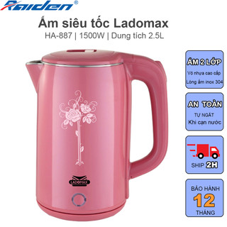 [HÀNG CHÍNH HÃNG] Ấm đun nước 2.5L Ladomax HA-887 thiết kế 2 lớp với lòng nguyên khối, công suất lớn nấu nước siêu tốc