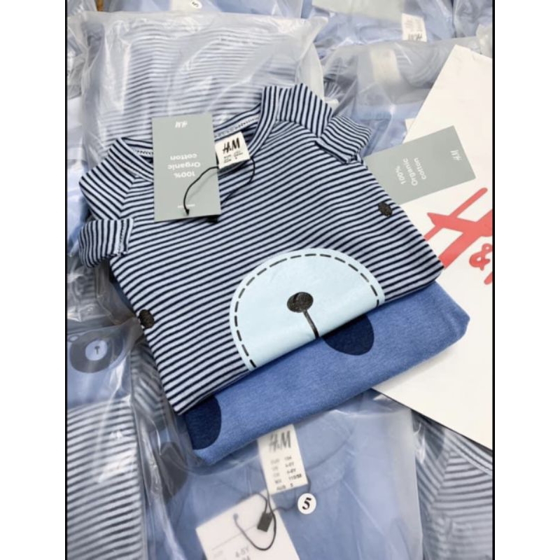 Set 2 bộ gấu xanh unisex cho bé