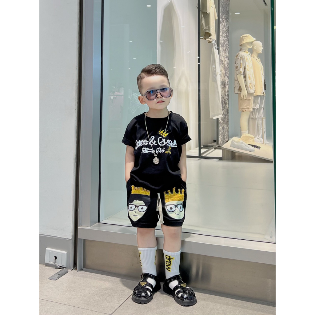 Bộ áo thun quần short vương miện bé trai , set áo phông quần cộc trẻ em unisex , Kid_genz