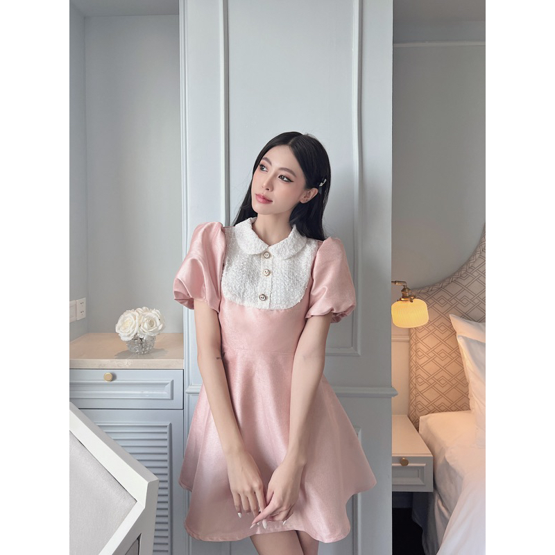 Váy tay bồng thiết kế Bonheur khuy sang chảnh tiểu thư tafta nhũ Alice Dress