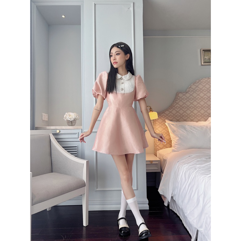 Váy tay bồng thiết kế Bonheur khuy sang chảnh tiểu thư tafta nhũ Alice Dress