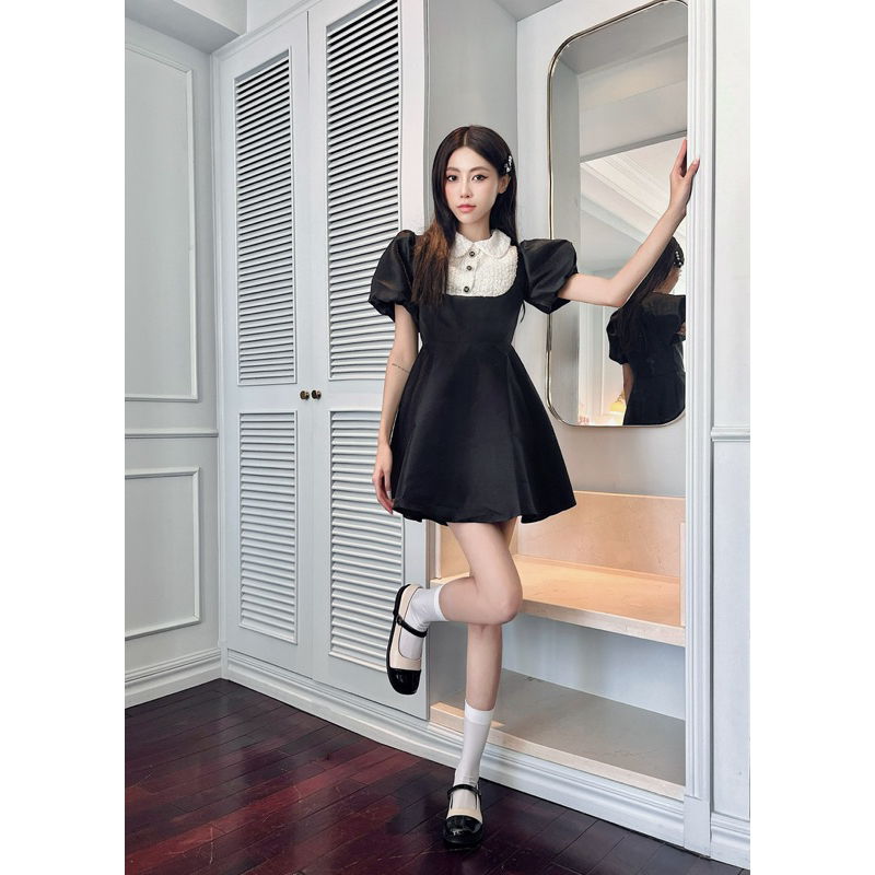 Váy tay bồng thiết kế Bonheur khuy sang chảnh tiểu thư tafta nhũ Alice Dress