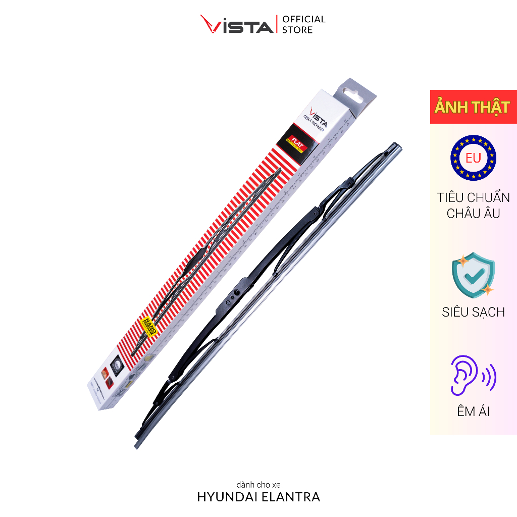 Gạt Mưa Cho Xe Hyundai Elantra Thương Hiệu VISTA - Xương Sắt - Tiêu Chuẩn Châu Âu - Siêu Sạch - Siêu Bền - Êm Ái