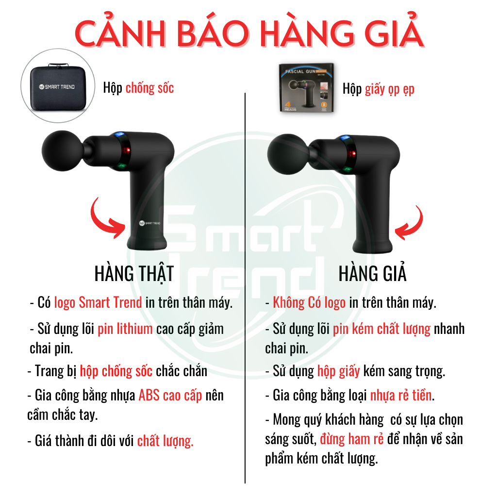 Máy massage cầm tay đấm lưng có chức năng làm nóng 4 đầu 8 chế độ cao cấp Smartrend MSĐ