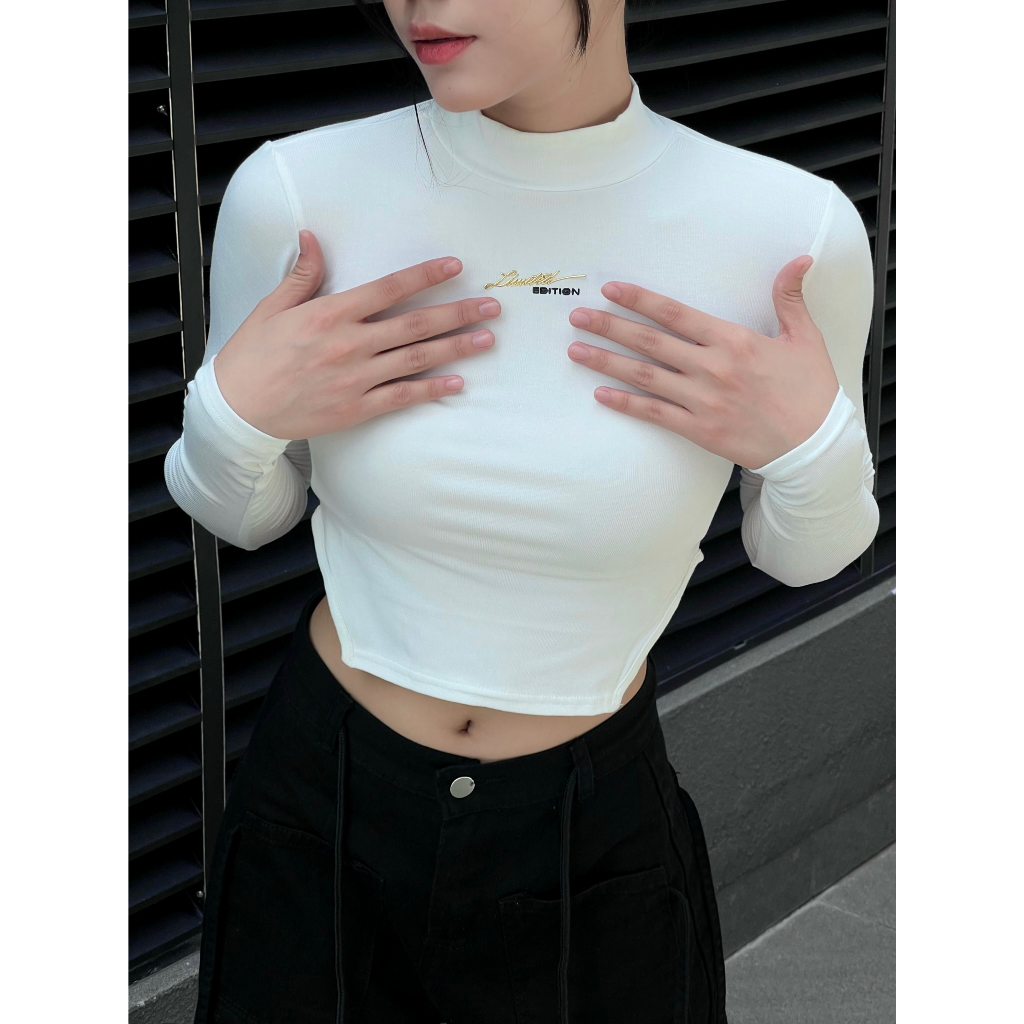 Áo Croptop Dài Tay Cổ Cao Có Vạt Chéo JOLY.2023 JL07