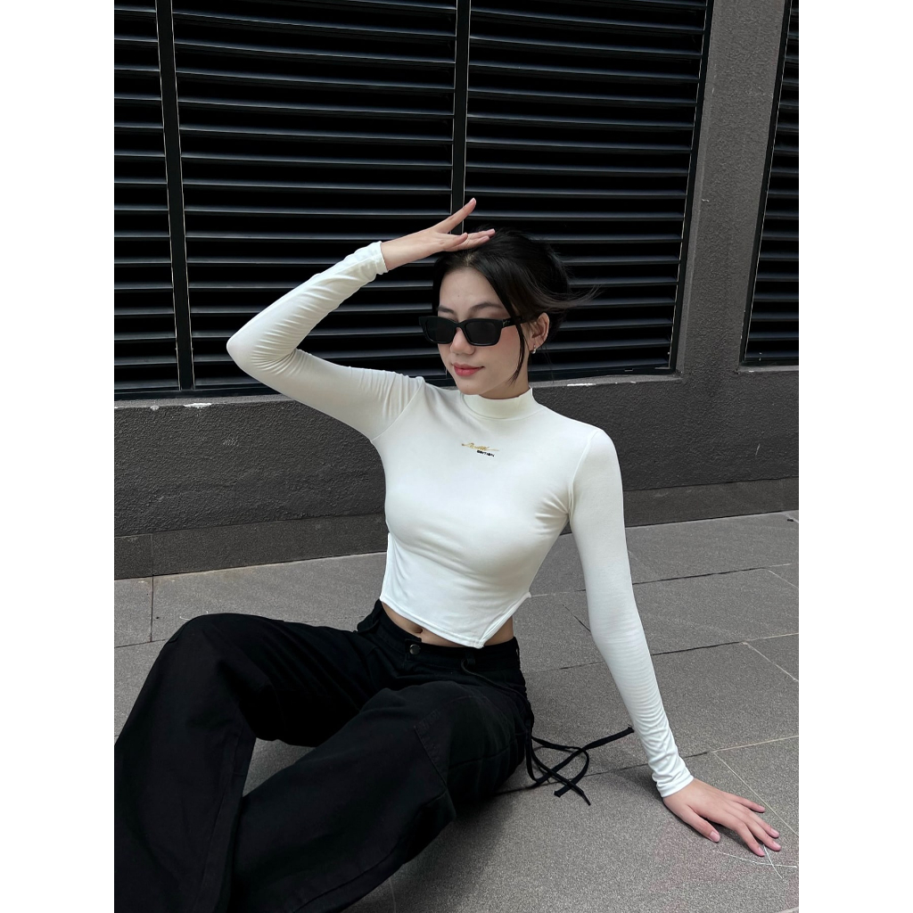 Áo Croptop Dài Tay Cổ Cao Có Vạt Chéo JOLY.2023 JL07