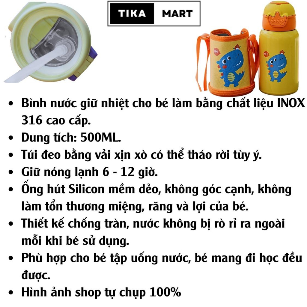 Bình nước giữ nhiệt cho bé đi học INOX 316 dung tích 500ml