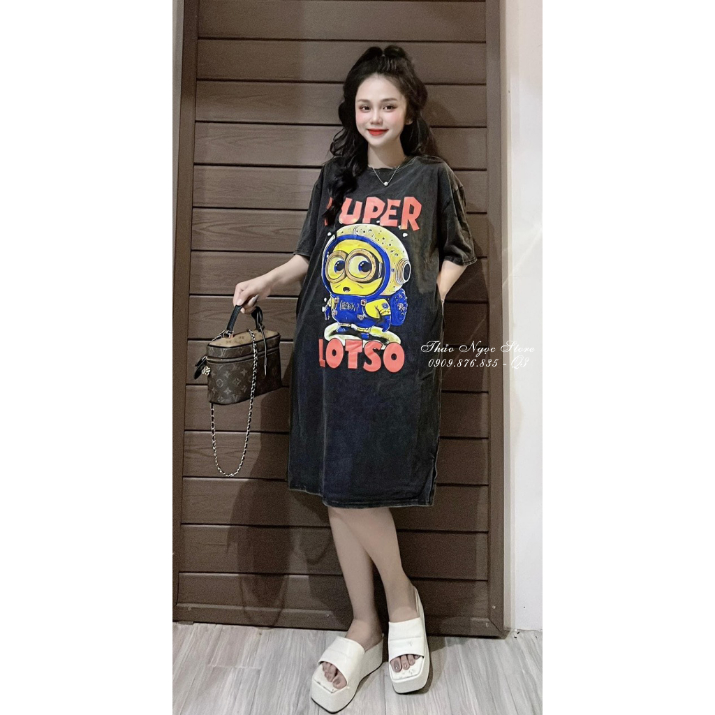 Đầm thun suông loang màu in nhân vật hoạt hình hàng chuẩn!  THẢO NGỌC STORE