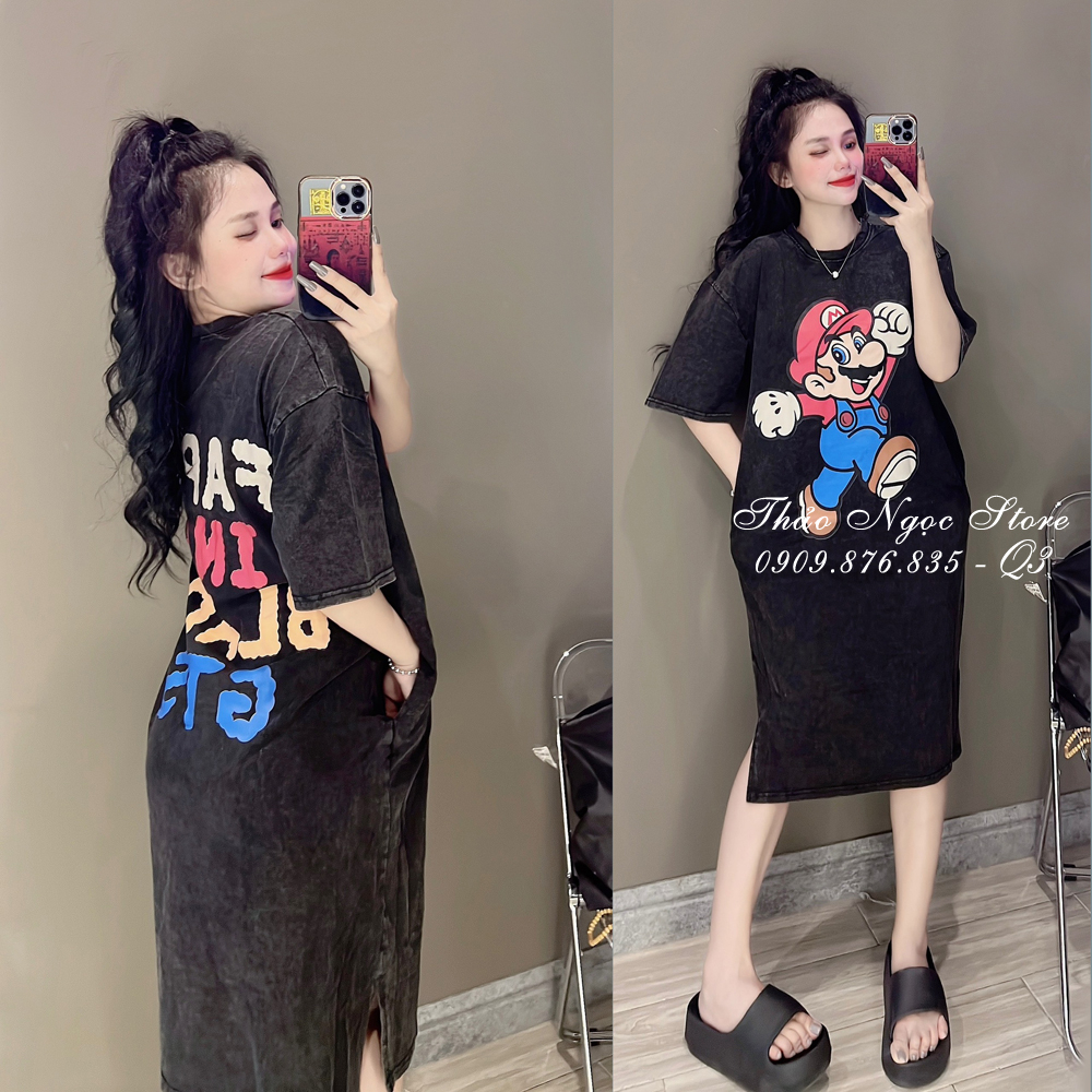 Đầm thun suông loang màu in nhân vật hoạt hình hàng chuẩn!  THẢO NGỌC STORE